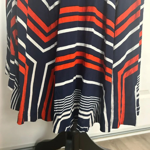 Maeve Anthropologie Cameron Blue Stripe Orange Midi Swing Dress Geometric Medium - Picture 2 of 7